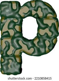 Symbol made of green camouflage. letter p
