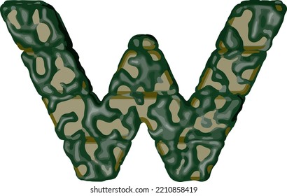 Symbol made of green camouflage. letter w