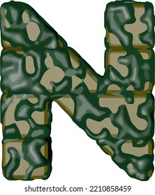 Symbol made of green camouflage. letter n