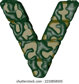 Symbol made of green camouflage. letter v