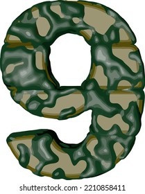 Symbol made of green camouflage. number 9