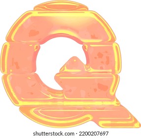 Symbol aus orangefarbenem Eis. Buchstabe q