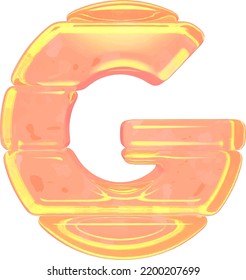 Symbol made of orange colored ice. letter g
