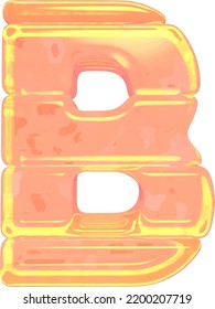 Symbol made of orange colored ice. letter b