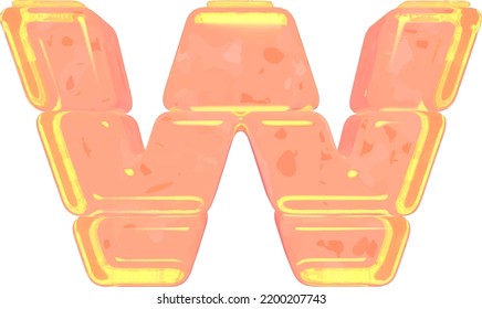 Symbol made of orange colored ice. letter w