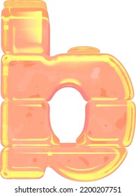 Símbolo hecho de hielo de color naranja. letra b