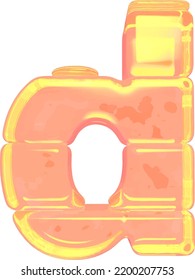 Symbol made of orange colored ice. letter d