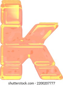 Símbolo hecho de hielo de color naranja. letra k