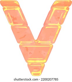 Símbolo hecho de hielo de color naranja. letra v