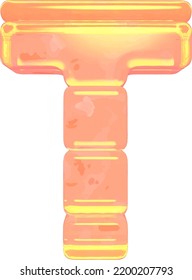 Símbolo hecho de hielo de color naranja. letra t