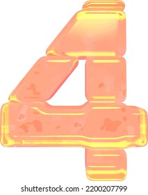 Symbol made of orange colored ice. number 4