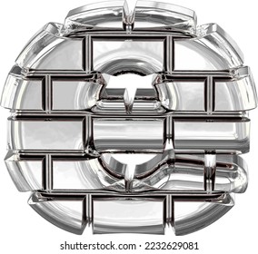 El símbolo hecho de ladrillos de plata. letra e