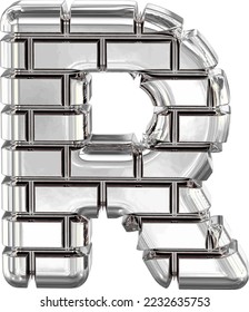 El símbolo hecho de ladrillos de plata. letra r