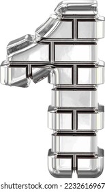 El símbolo hecho de ladrillos de plata. número 1
