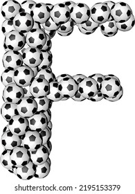 Symbol made from soccer balls. letter f