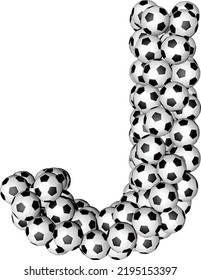 Symbol made from soccer balls. letter i