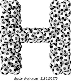 Symbol made from soccer balls. letter h