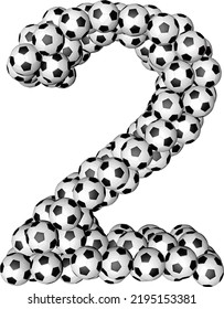 Symbol made from soccer balls. number 2