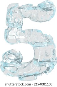 Symbol made of transparent ice. number 5