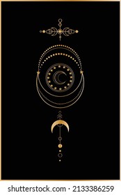 Symbol of magical and occult sciences.Gold and black color.Can be used for design postcards,backgrounds and illustrations.