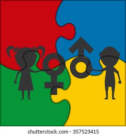 symbol male and female children puzzle icon