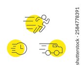 Symbol of a man, car, and time running fast. Speed concept illustration 
