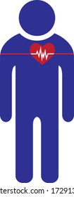 symbol of man with heart and cardiogram