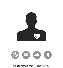 Symbol of man with heart and cardiogram.