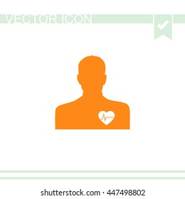 Symbol of man with heart and cardiogram.