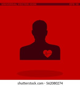 Symbol of man with heart and cardiogram.