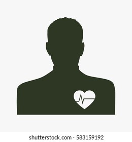 Symbol of man with heart and cardiogram.
