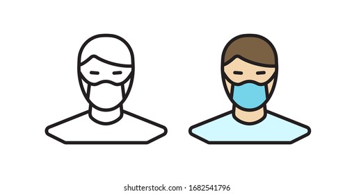 Symbol of a man in a medical mask. Simple vector illustration of a face mask.