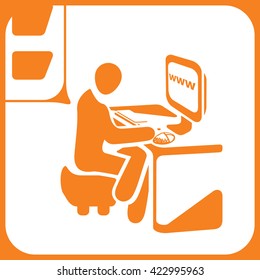Symbol of the Man Sitting Near Computer and Looking for Something in the Internet - Infographic Silhouette Style