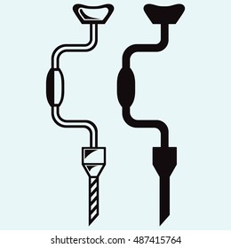 Symbol manual drill. Isolated on blue background. Vector silhouettes