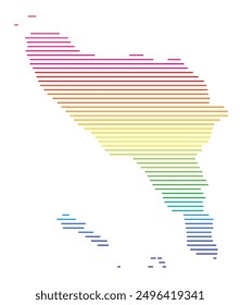 Symbolkarte der autonomen Provinz Aceh (Indonesien), die das Gebiet mit horizontalen parallelen Linien in Regenbogenfarben zeigt