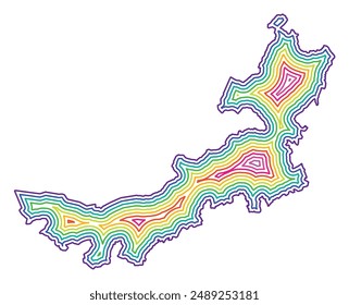 Menschen Symbolkarte der Autonomen Region Innere Mongolei (Chinesische Republik) mit der im Inneren gepufferten Staatsgrenze in Regenbogenfarben