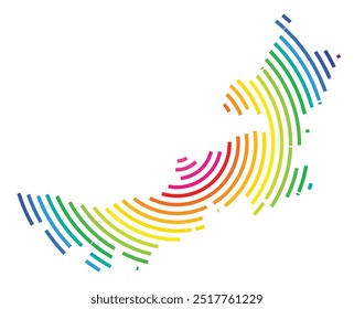 Mapa simbólico de la Región Autónoma de Mongolia Interior (República de las Personas de China) que muestra el territorio con círculos concéntricos en colores del arco iris