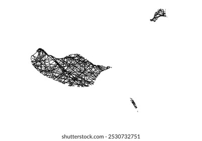 Mapa de Símbolos da Região Autônoma da Madeira (Portugal) mostrando o estado com linhas pretas cruzadas como Vara Mikado ou teia de aranha