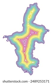 Mapa simbólico de la región autónoma de Ningxia (República de Personas de China) que muestra la frontera estatal en el interior en colores arcoíris