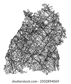 Symbol Map of the Bundesland Baden-Wuerttemberg (Germany) showing the state with black, crossing lines like Mikado Sticks or a spider web