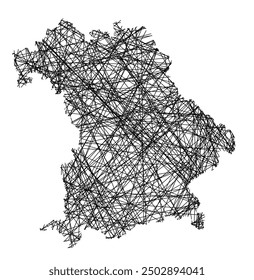 Symbol Map of the Bundesland Bayern (Germany) showing the state with black, crossing lines like Mikado Sticks or a spider web