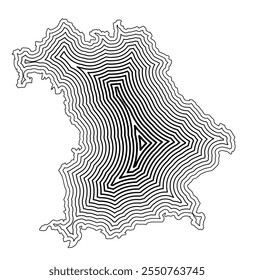 Mapa de símbolos da Bundesland Bayern (Alemanha) mostrando a fronteira do estado tamponada no interior com linhas afiladas pretas