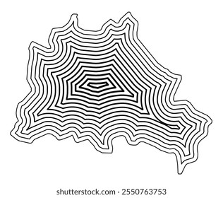 Mapa de símbolos da Bundesland Berlin (Alemanha) mostrando a fronteira do estado tamponada no interior com linhas afiladas pretas