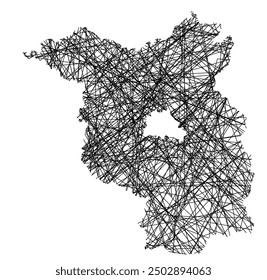 Symbol Map of the Bundesland Brandenburg (Germany) showing the state with black, crossing lines like Mikado Sticks or a spider web