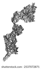 Mapa de símbolos da Bundesland Burgenland (Áustria) mostrando o estado com linhas pretas cruzadas, como paus Mikado ou uma teia de aranha