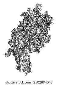 Symbol Map of the Bundesland Hessen (Germany) showing the state with black, crossing lines like Mikado Sticks or a spider web