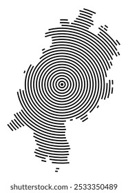 Mapa de símbolos da Bundesland Hessen (Alemanha) mostrando a Bundesland com uma série de linhas pretas circulares sobre fundo branco