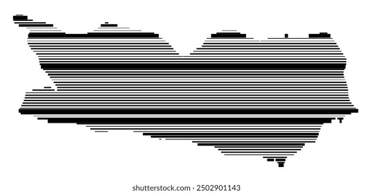 Symbol Map of the Bundesland Kaernten (Austria) showing the Bundesland with parallel black lines in different line thickness