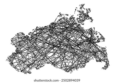 Symbol Map of the Bundesland Mecklenburg-Vorpommern (Germany) showing the state with black, crossing lines like Mikado Sticks or a spider web