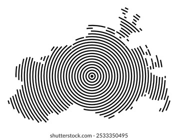 Mapa de símbolos da Bundesland Mecklenburg-Vorpommern (Alemanha) mostrando a Bundesland com uma série de linhas pretas circulares sobre fundo branco